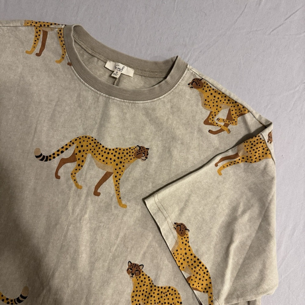 Easel Animal Print Dress Crew Neck Beige Cheetah Safari Pockets Casual Women's S